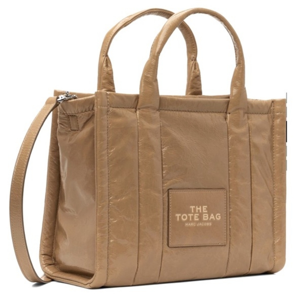 Marc Jacobs The Tote Medium Shiny Crinkle Light Brown Tote Bag